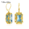 Real 100% 925 Silver Aquamarine Drop Earrings – 14K Gold Plated Fine Jewelry