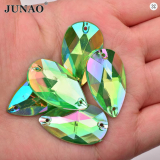 JUNAO Green AB Teardrop Sewing Rhinestones – Sparkle, Style, and Creative Design