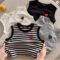Korean Baby Striped Cross Sleeveless Vest Round Neck