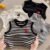 Korean Baby Striped Cross Sleeveless Vest Round Neck