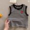 Korean Baby Striped Cross Sleeveless Vest Round Neck