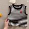 Korean Baby Striped Cross Sleeveless Vest Round Neck