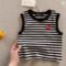 Korean Baby Striped Cross Sleeveless Vest Round Neck
