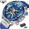 LIGE 2023 Leather Chronograph Waterproof Sport Watch