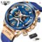 LIGE 2023 Leather Chronograph Waterproof Sport Watch