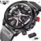 LIGE 2023 Leather Chronograph Waterproof Sport Watch