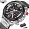 LIGE 2023 Leather Chronograph Waterproof Sport Watch