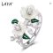 Laya 925 Silver Flower Enamel Ring Green Leaf