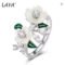 Laya 925 Silver Flower Enamel Ring Green Leaf