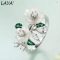 Laya 925 Silver Flower Enamel Ring Green Leaf