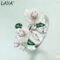 Laya 925 Silver Flower Enamel Ring Green Leaf