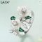Laya 925 Silver Flower Enamel Ring Green Leaf