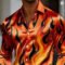 Men’s 3D Flame Print Long Sleeve Casual Shirt