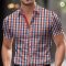Men’s Hawaiian Grid Short Sleeve Flap Collar Shirt