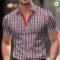Men’s Hawaiian Grid Short Sleeve Flap Collar Shirt
