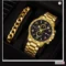 Men's Quartz Watch Calendar Watch Bracelet Set Gold