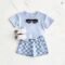 Newborn Baby Cotton Short-Sleeve Checkerboard Summer Outfit Set