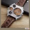 OULM Quartz Watch Leather Strap Sports Watch Men