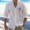 Summer Men’s Linen Flip-over Beach Shirt Long Sleeve