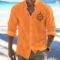 Summer Men’s Linen Flip-over Beach Shirt Long Sleeve