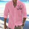 Summer Men’s Linen Flip-over Beach Shirt Long Sleeve