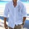 Summer Men’s Linen Flip-over Beach Shirt Long Sleeve