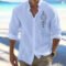 Summer Men’s Linen Flip-over Beach Shirt Long Sleeve