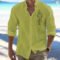 Summer Men’s Linen Flip-over Beach Shirt Long Sleeve