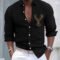 Summer Men’s Linen Flip-over Beach Shirt Long Sleeve