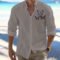 Summer Men’s Linen Flip-over Beach Shirt Long Sleeve