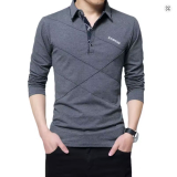 TFETTERS Long T-Shirt Men Turn-Down Stripe Designer