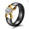 White Black Ceramic Ring Cubic Zirconia Gold Stainless