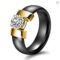 White Black Ceramic Ring Cubic Zirconia Gold Stainless