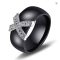 White Black Ceramic Ring Cubic Zirconia Gold Stainless