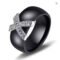 White Black Ceramic Ring Cubic Zirconia Gold Stainless