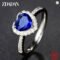 ZDADAN 925 Silver Heart Blue Gemstone Wedding Ring