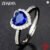 ZDADAN 925 Silver Heart Blue Gemstone Wedding Ring
