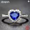 ZDADAN 925 Silver Heart Blue Gemstone Wedding Ring