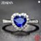 ZDADAN 925 Silver Heart Blue Gemstone Wedding Ring