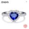 ZDADAN 925 Silver Heart Blue Gemstone Wedding Ring